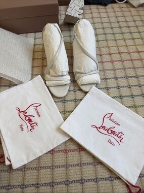 Christian Louboutin Rosalie Leather 55MM Sandal Heels, White 8.5. Worn 1x